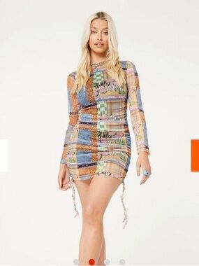 NWT New Girl Order Mini Dress with Muched Mesh | Long Sleeve Bodycon Festival